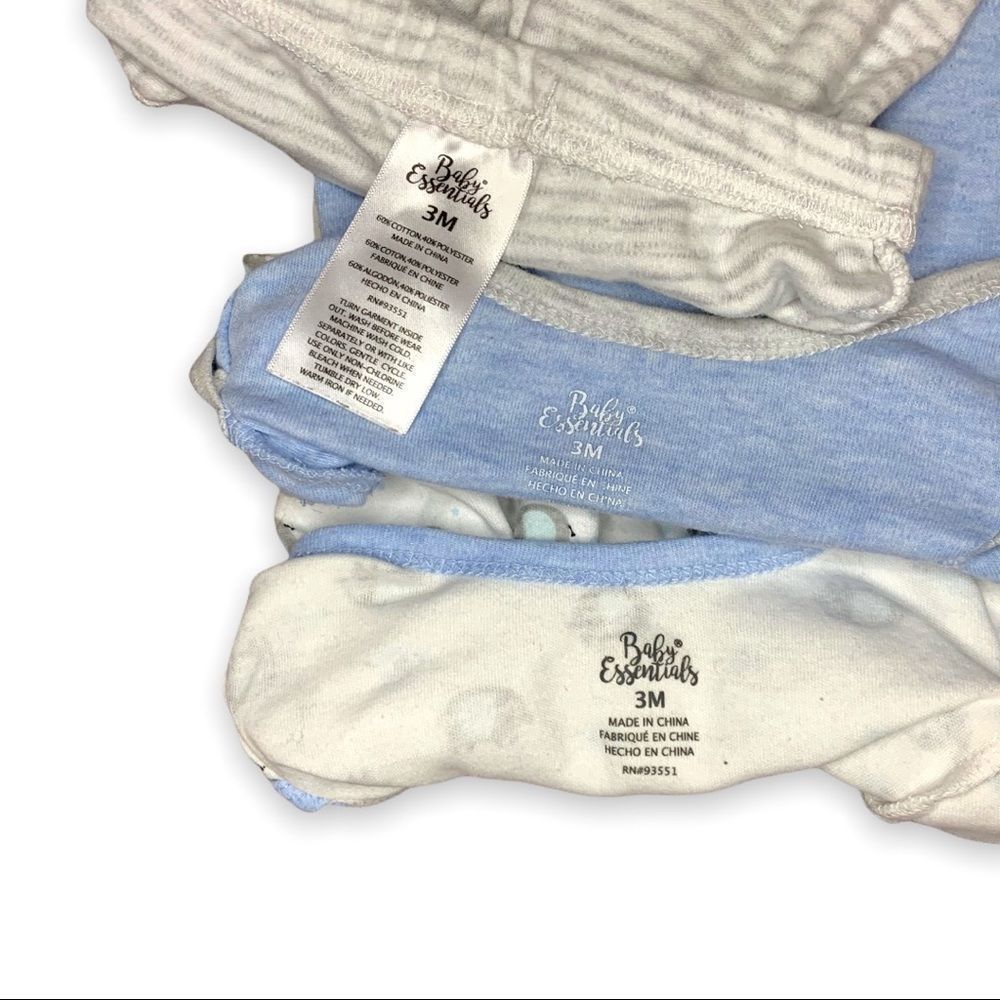 Baby Essentials 3-Piece Matching Set Blue Elephant Onesie & Pants, footies 3M - Picture 5 of 5